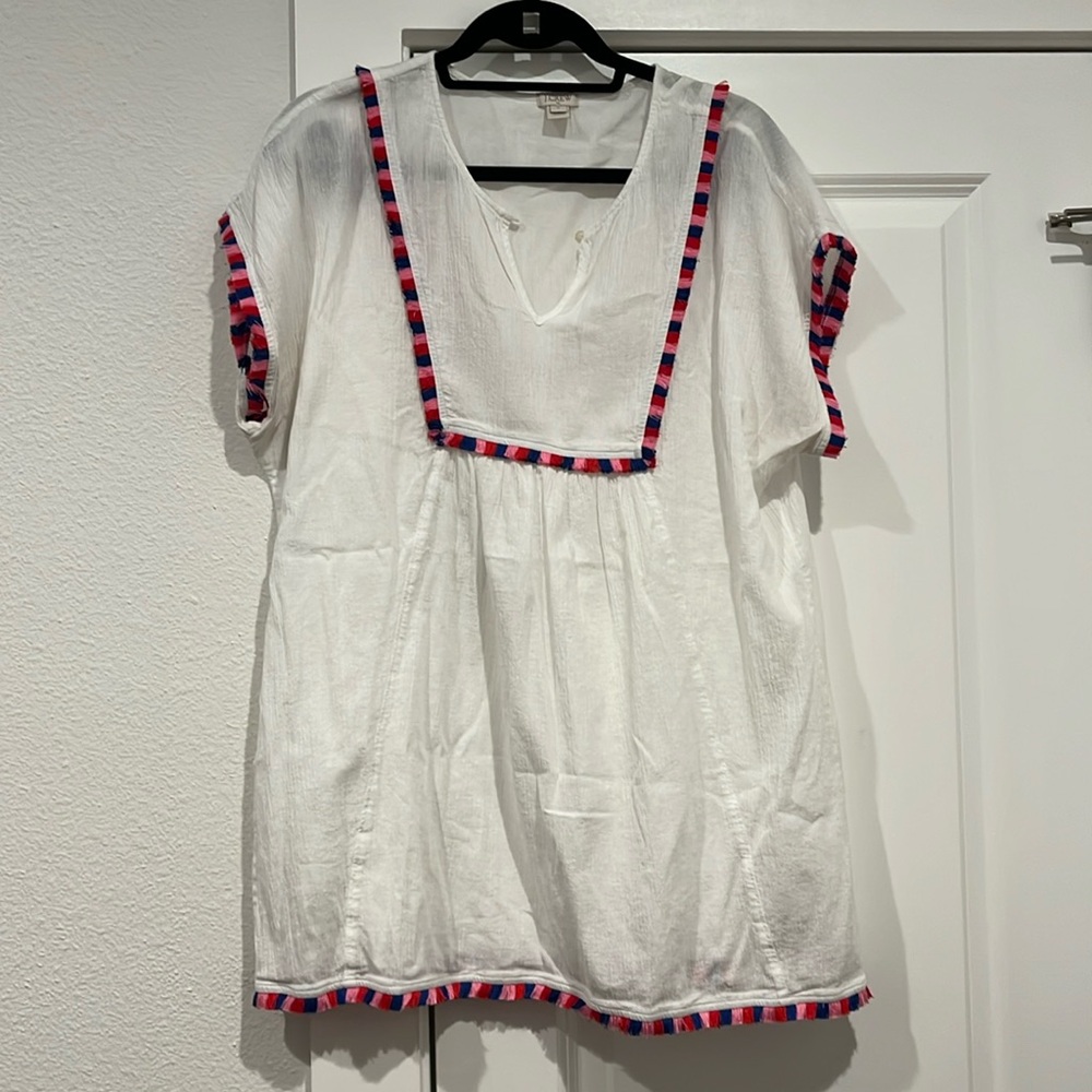 Jcrew white top with colorful fringe